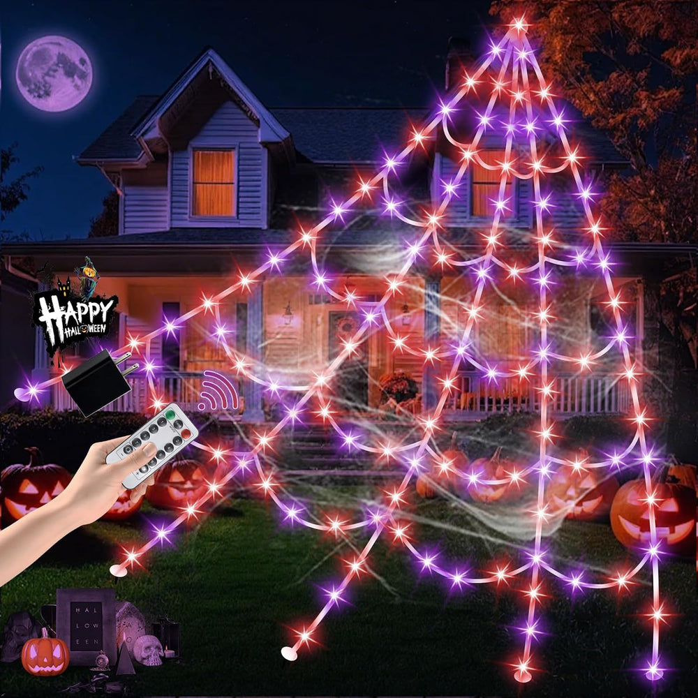 Halloween Spider Web Lights 550 LED Lighted Spider Web 16.4Ft Giant Halloween...