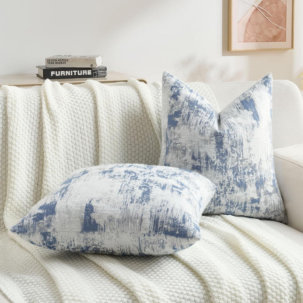 FUTEI Pack of 2 Faux Cashmere Throw Pillow Covers 18x18 Inch, Blue White