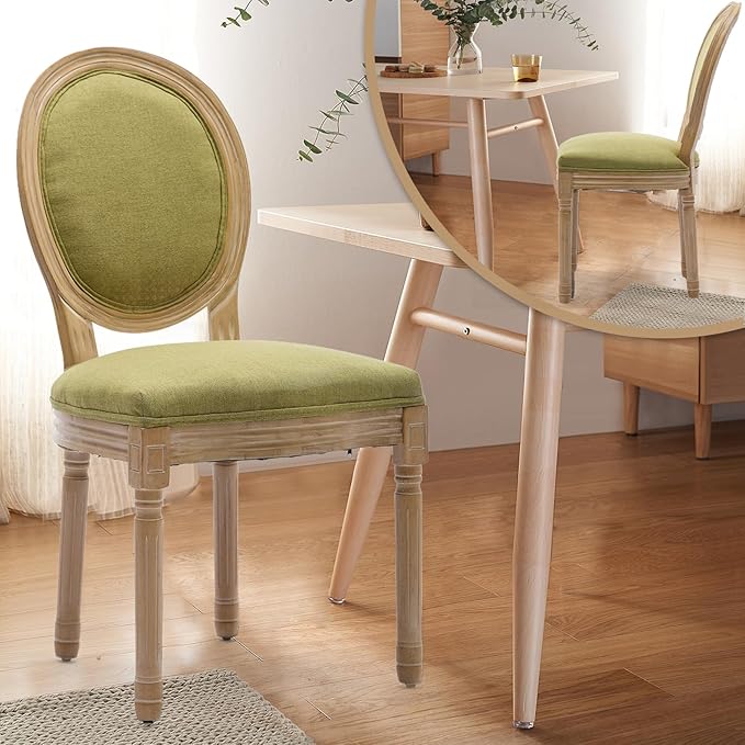 Linen Upholstered Dining Chairs Set of 6 French Country Oval Fabric Back Kitc...