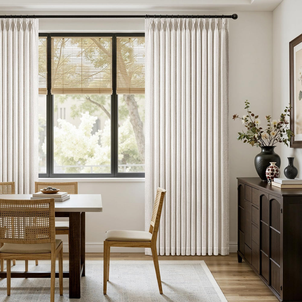 MIULEE Pinch Pleated Linen Curtains 96 Inches Long 2 Panels Natural