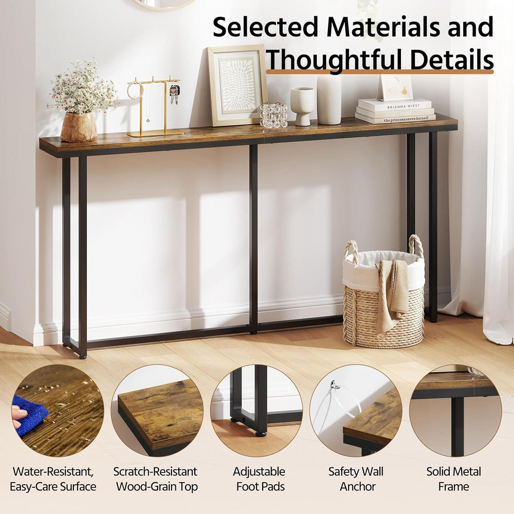 Yaheetech 63" Narrow Console Table Behind Couch & Entryway, Rustic B...
