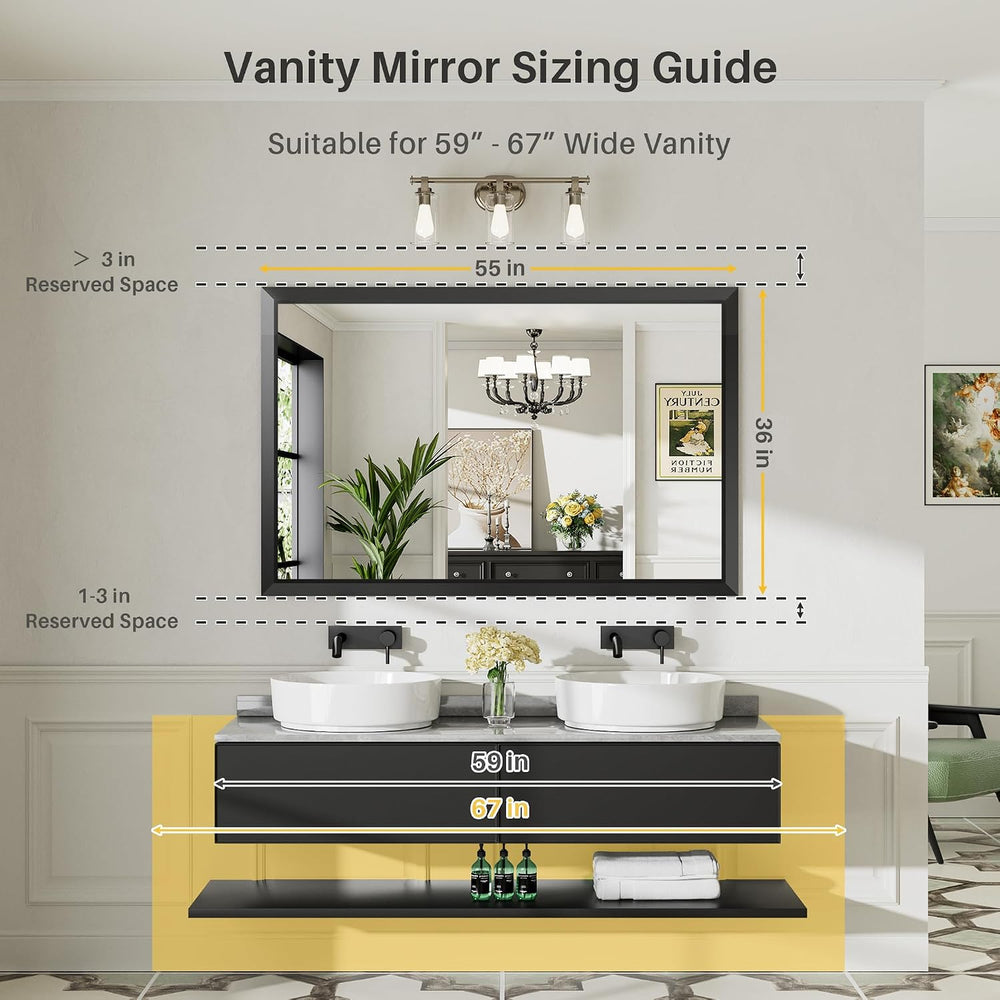 Black Metal Framed Bathroom Wall Mirror, 55x36 Inch