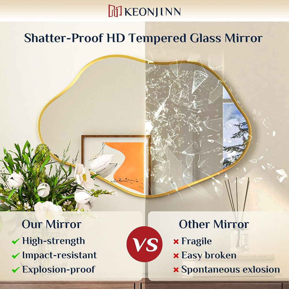 Keonjinn 24x36 Inch Gold Irregular Mirrors for Wall, Asymmetrical Mirror