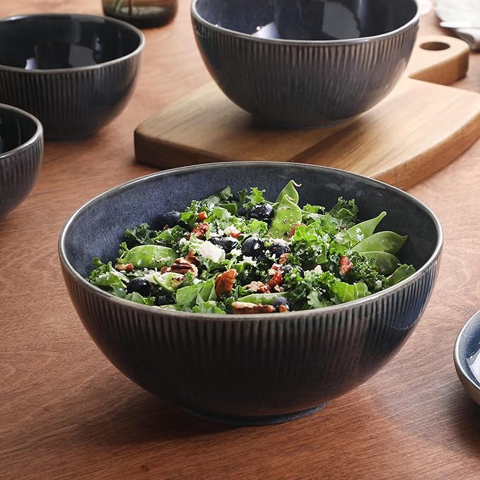 Gibson Elite Sandy Pines 4 Piece Nesting Bowl Set, 7” & 9” Round Stonewar...