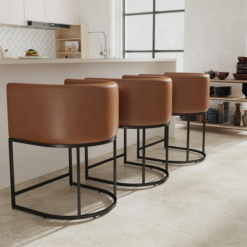 RIVOVA PU Leather Bar Stools Set of 3, Modern Upholstered Counter Height Bar ...