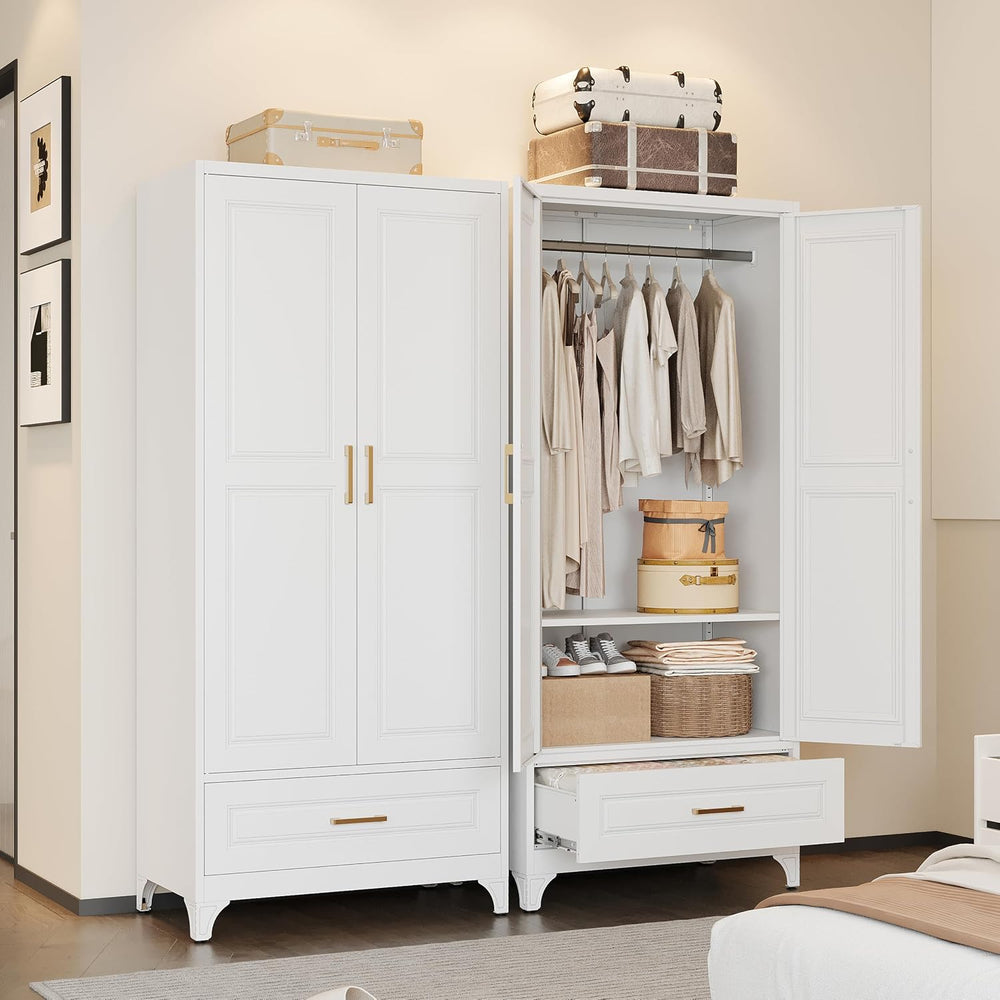 71" Armoire Wardrobe with Drawer and Hanging Rod