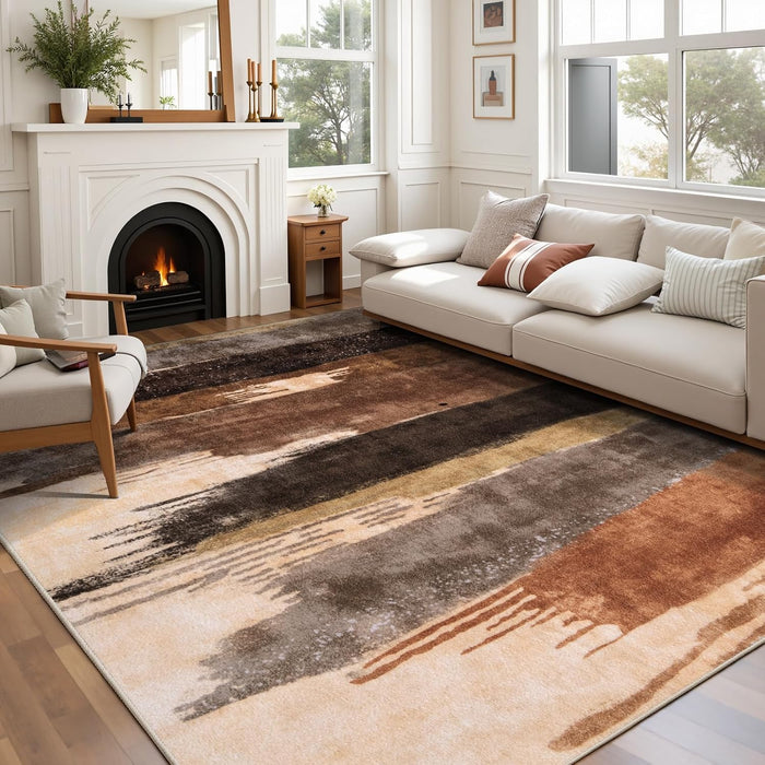 Ciicool 8x10 Area Rugs for Living Room, Modern Abstract Washable Rug Brown