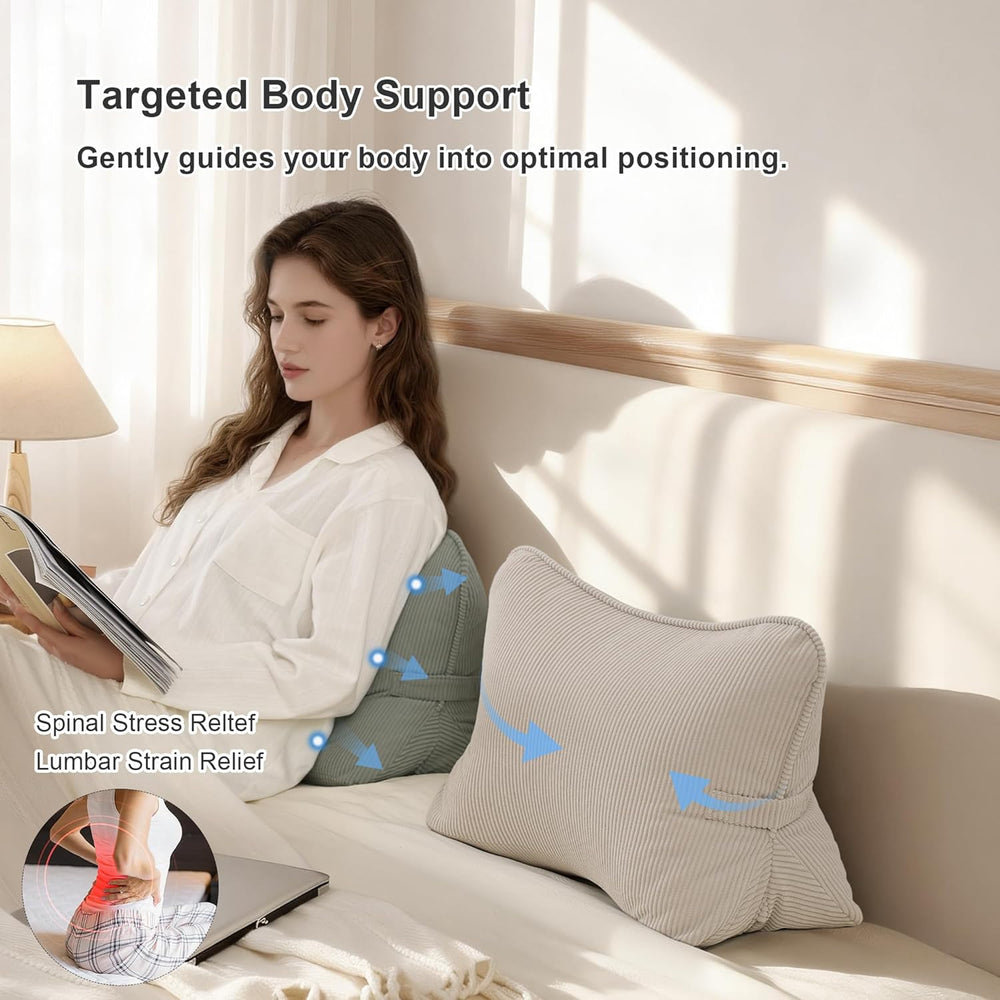 Pat. Pend. Corduroy Lumbar Support Back Pillow for Watching TV, Reading &...