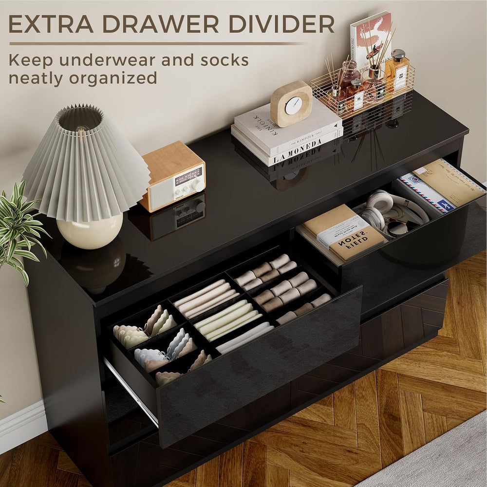 6 Drawer Dresser for Bedroom, 47" Wide Black Wood Chest for Storage