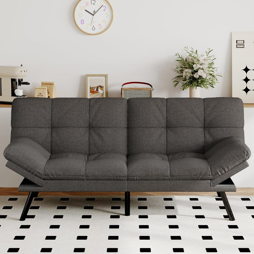 Futon Sofa Bed Convertible Couch, Grey Linen Sofa Bed