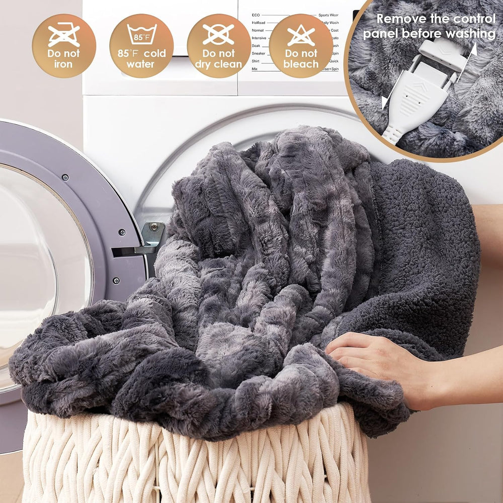 EHEYCIGA Electric Heated Queen Blanket, 9 Heat & 10H Auto-Off, Grey