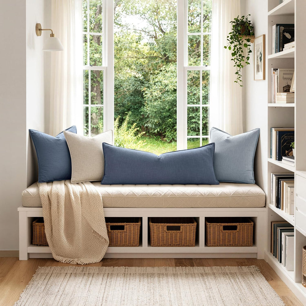 MIULEE Decorative Linen Lumbar Pillow Cover 14x36 Inch Blue Ashes