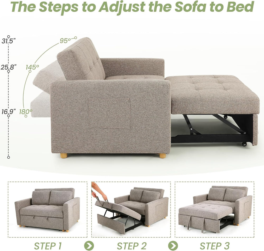 SEJOV Loveseat Sleeper, 3-in-1 Convertible Sofa Bed Pull Out, Brown Gray