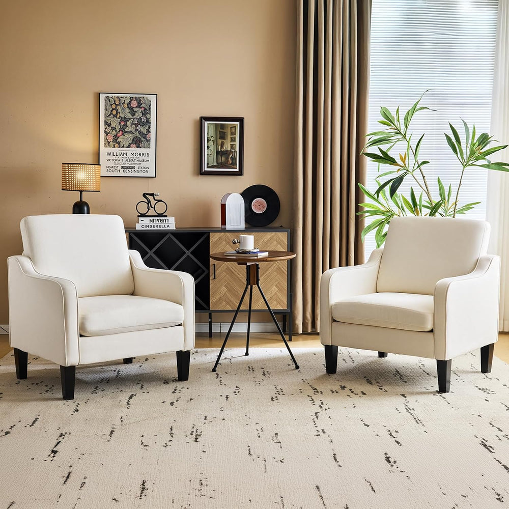 VINGLI Accent Chairs, Linen Upholstered Armchair for Living Room, Beige