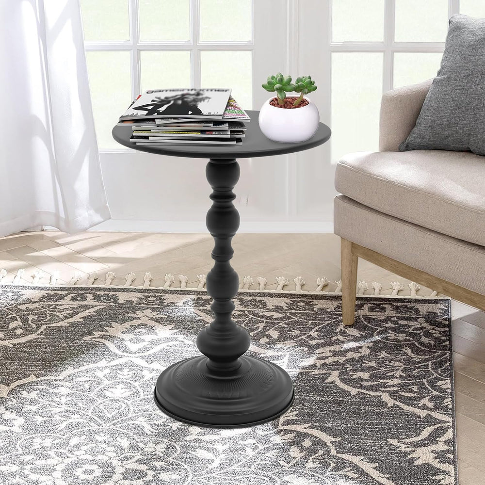 Small Round Side Table - Retro Metal Pedestal End Table for Living Room, Bedr...