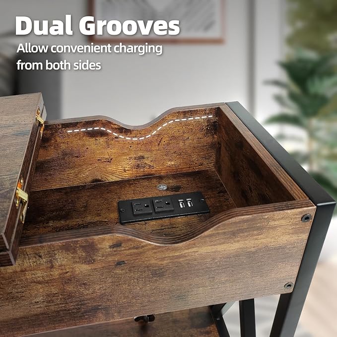 TooCust End Tables Living Room with Charging Station, 11.2" D x 24"...
