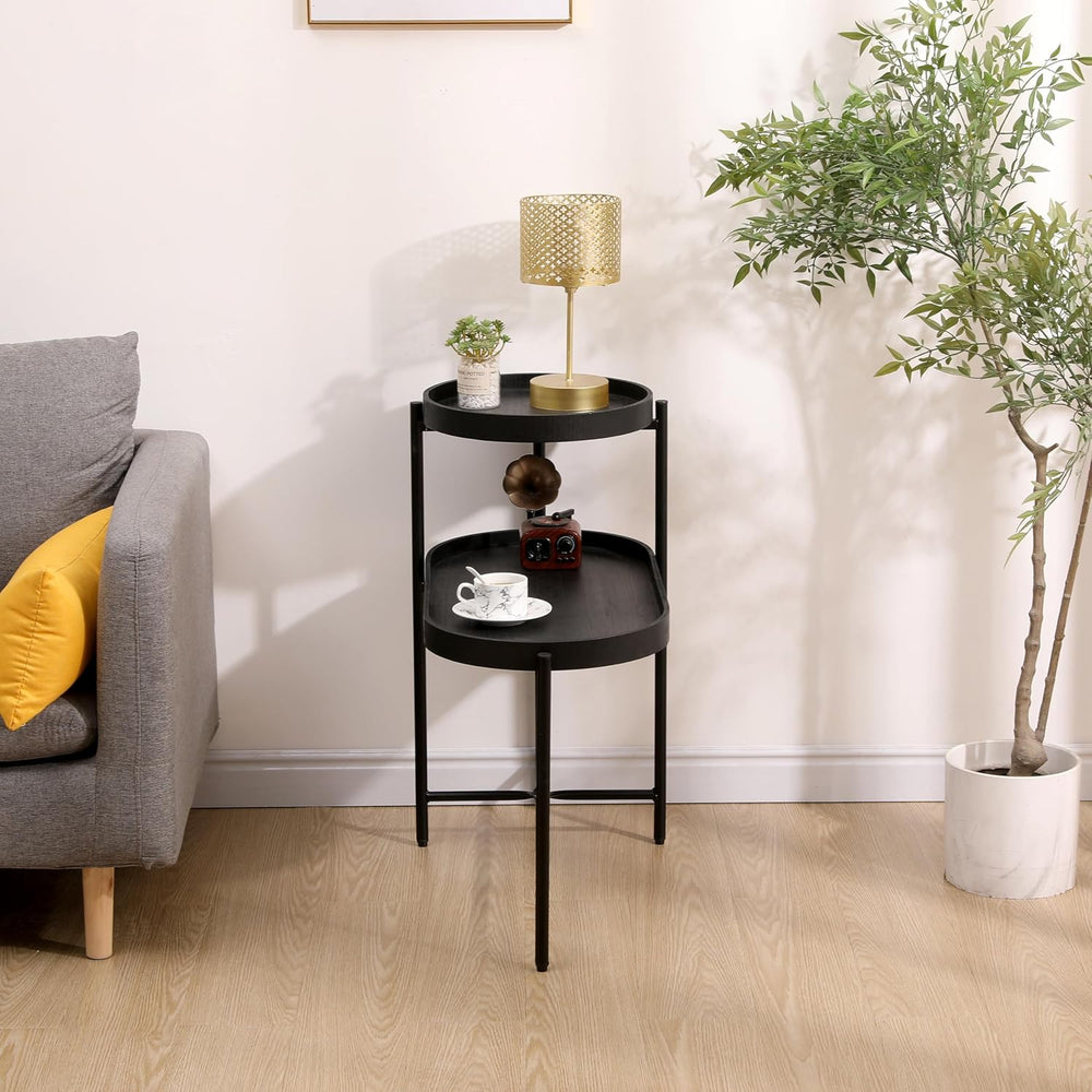 2 Tier Side Table with Storage Shelve Small Sofa Table Modern Metal End Table...
