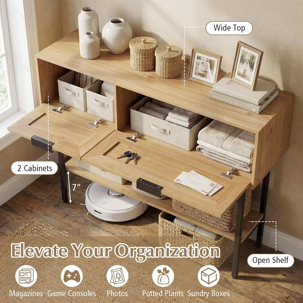 GIANTEX Rattan Console Table with Storage, 40" Long Boho Entryway Table ...