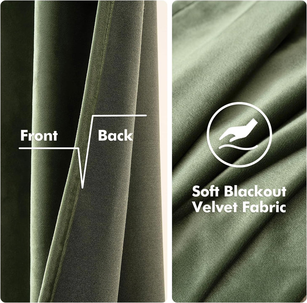 MIULEE Velvet Blackout Curtains Olive Green 52 x 84 Inch Length 2 Panels