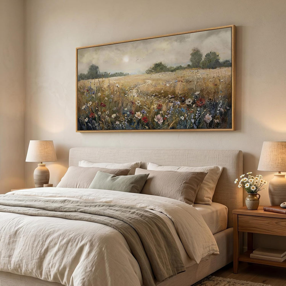 Extra Large Framed Vintage Landscape Wall Art for Living Room, 60x30 Inch