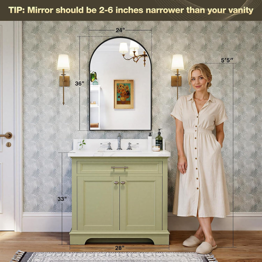 Brightify Black Arched Mirror, Arched Bathroom Mirror, 24 x 36 Inch Black Arc...