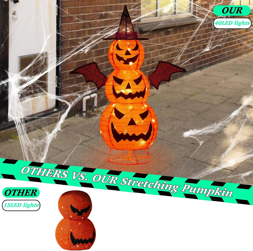 3FT-Halloween Decorations Outdoor โ 37 Inch Collapsible Pumpkin Man with 40 L...