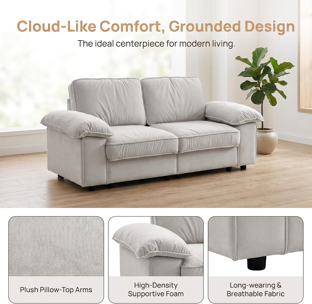79" Velvet Love Seat Sofa, Futon Couch with Hidden Storage, Beige