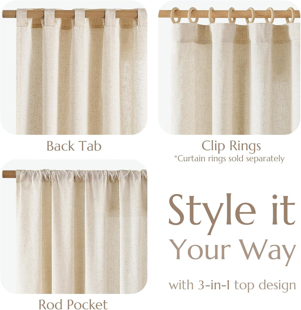 jinchan Linen Curtains Light Filtering Back Tab 50x90 Inch 2 Panels