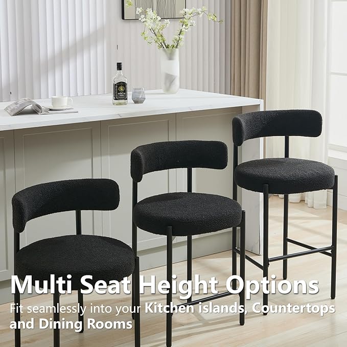Boucle Dining Chairs Set of 2, Mid Century Modern Dining Room Chairs with Bar...