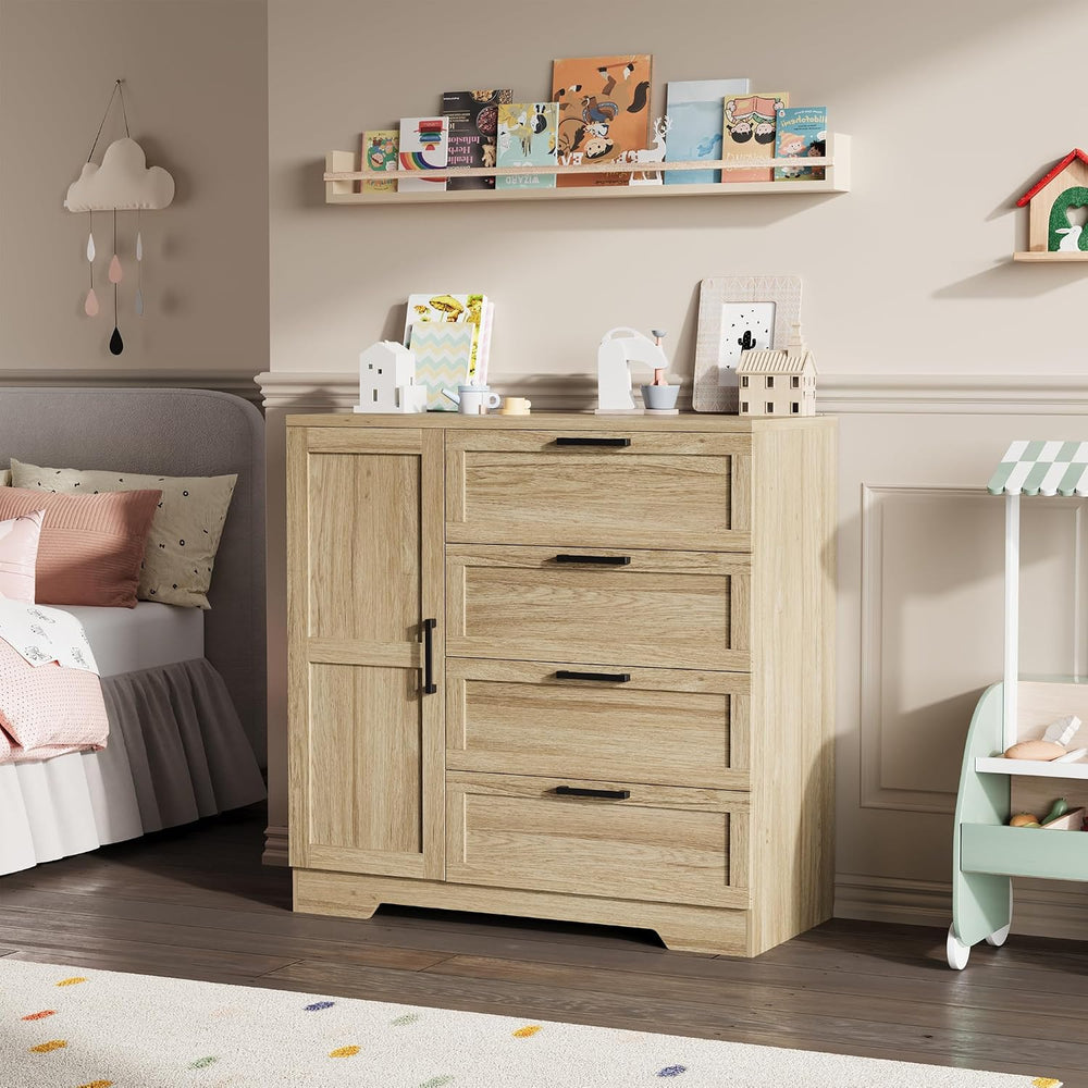 GarveeHome Wood Armoire Wardrobe Closet with 4 Drawers and Door, 43.3 in H Be...