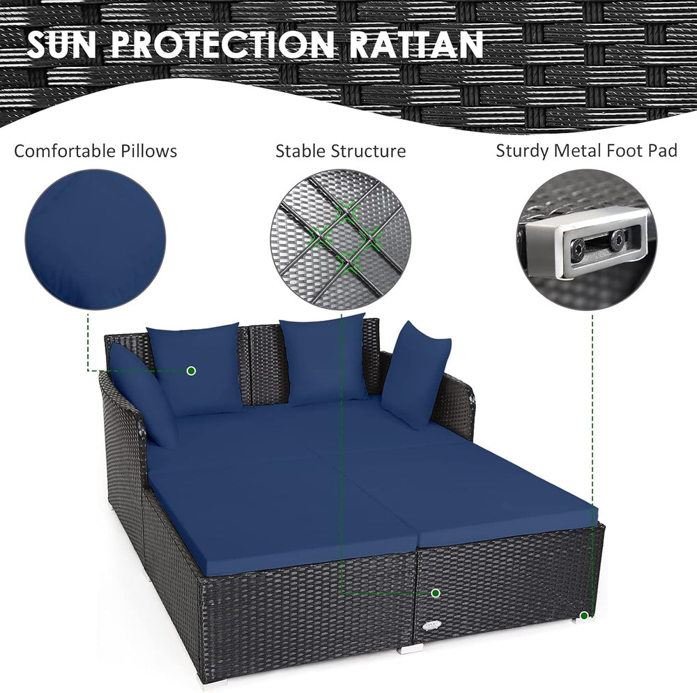 Tangkula Outdoor Rattan Daybed, Sunbed Wicker Furniture w/Spacious Seat, Upho...