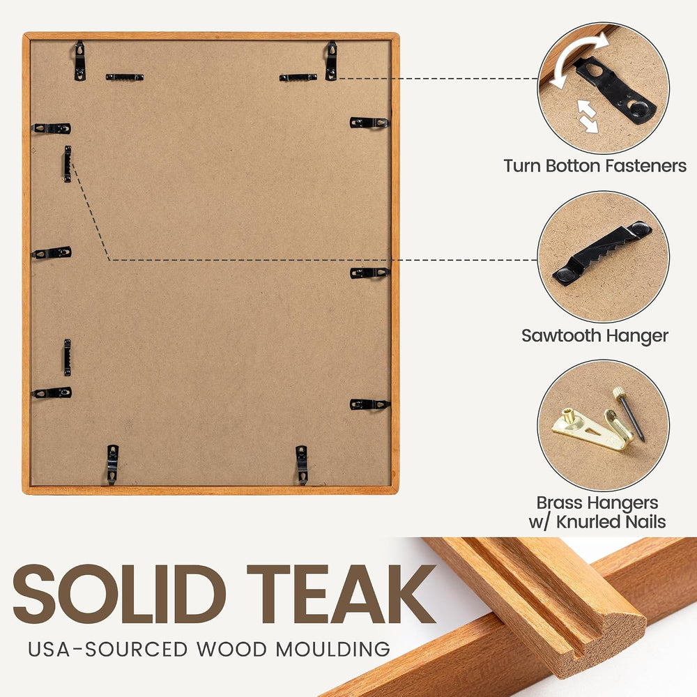 11x14 Picture Frame, USA-Sourced Teak Wood Photo Frames with HD Tempered Glas...
