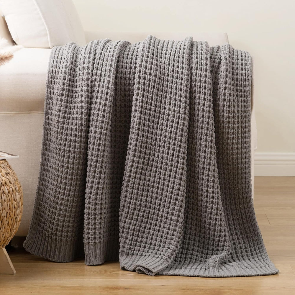 Grey Throw Blanket for Couch, Soft Knitted Chenille Throw Blanket 50"x60...