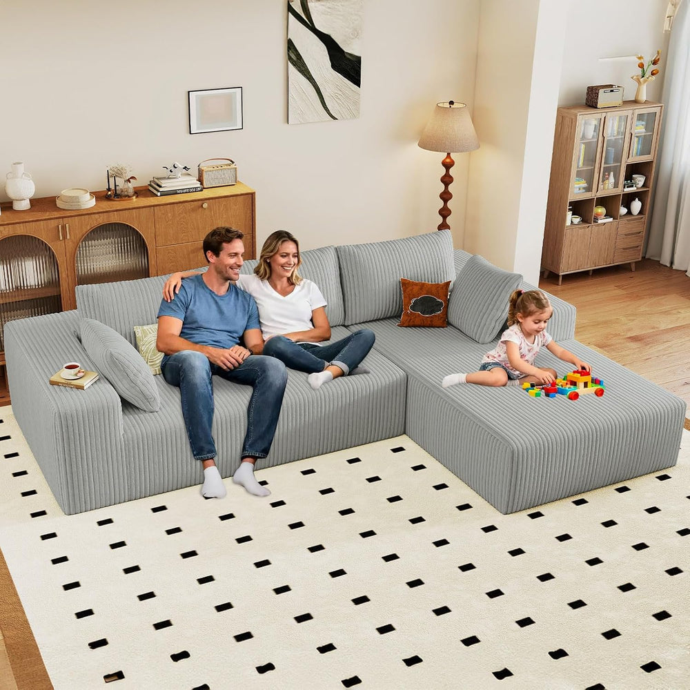 96" Modular Sectional Couch, Boneless L Shaped Cloud Sofa with Chaise Lo...
