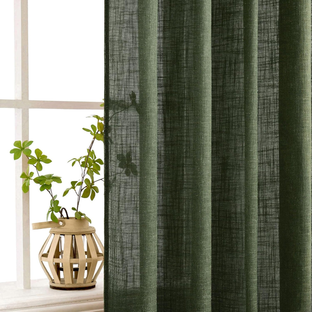 MIULEE Olive Green Linen Curtains 52x84 Inch Length for Bedroom Living Room