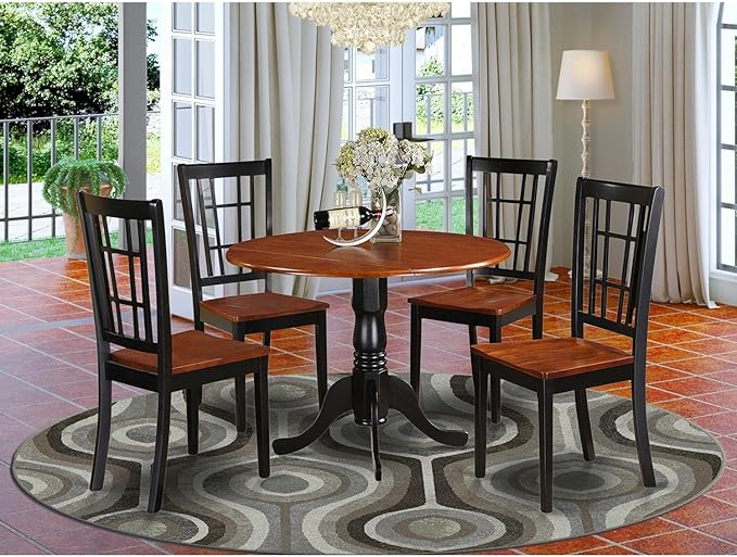East West Furniture DLNI5-BCH-W 5 Piece Modern Dining Table Set Includes a Ro...