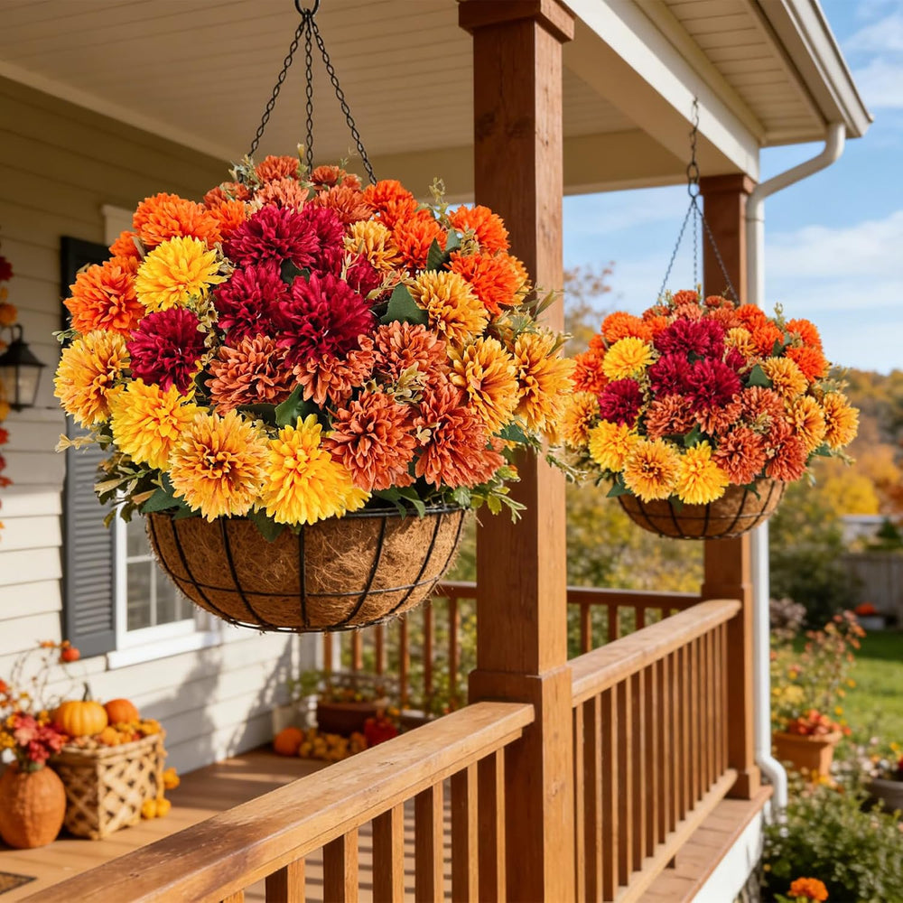 10Pcs Fake Flowers Artificial Mums for Outdoors,UV Resistant Faux Mums for Ou...