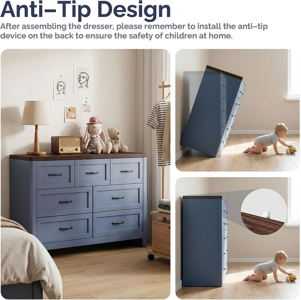 Farmhouse 7 Drawer Dresser for Bedroom, 47" Wide Modern Chest of Drawers