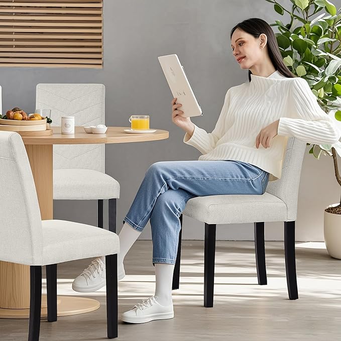 VECELO Upholstered Dining Chairs Set of 2, Fabric Wood Legs High Back for Kit...