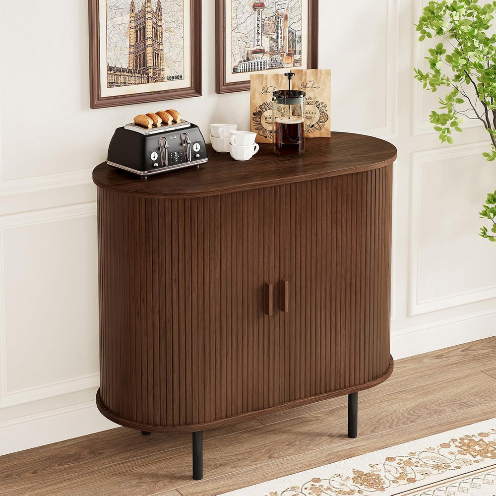 ComfyCorner 31.5" Fluted Buffet Sideboard Cabinet with Sliding Door, Walnut