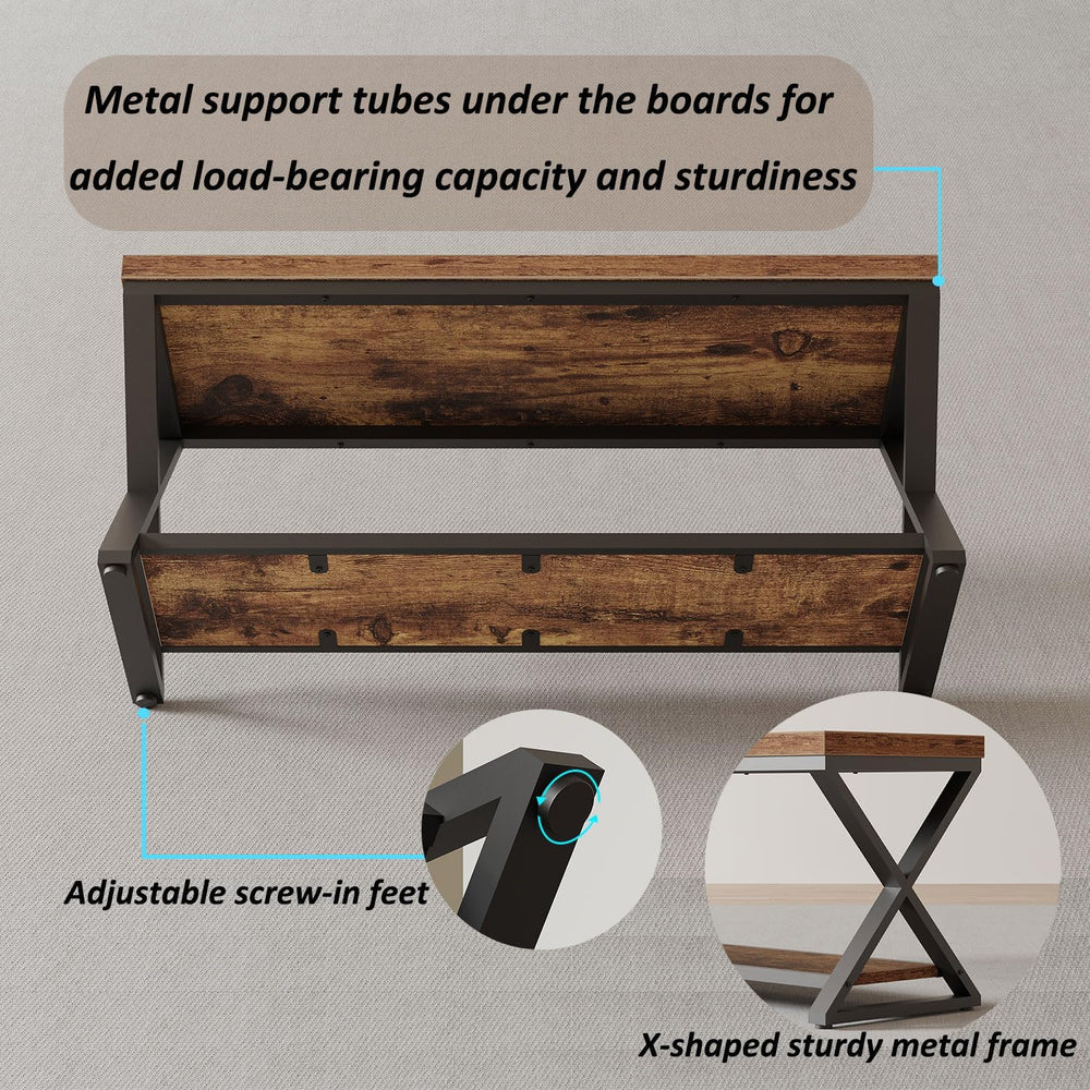 IBF Rustic Entryway Bench with Storage, Rustic Brown Wood and Metal Bench