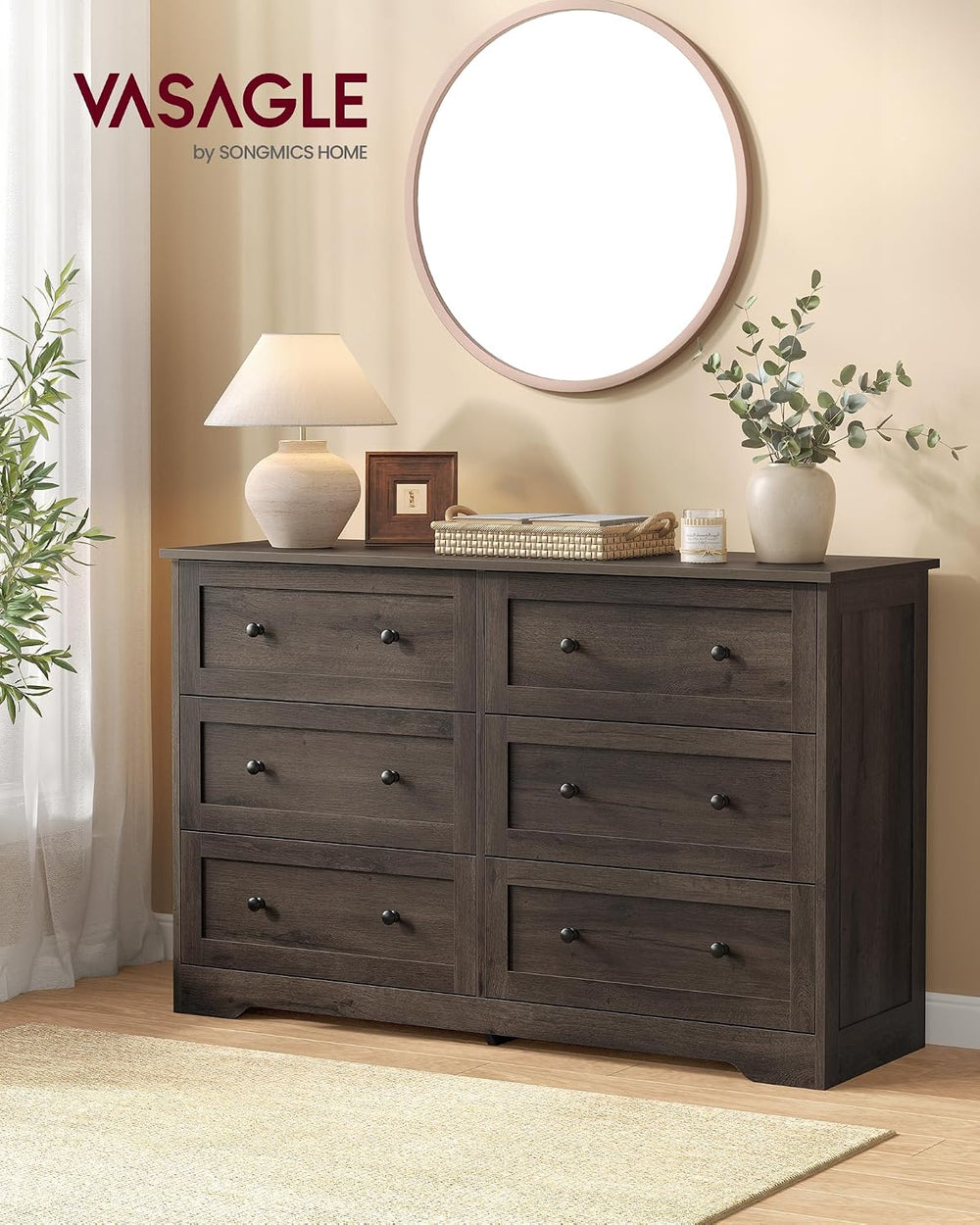 VASAGLE 6-Drawer Dresser, Chest of Drawers, 47.2 x 15.7 x 30.7 in
