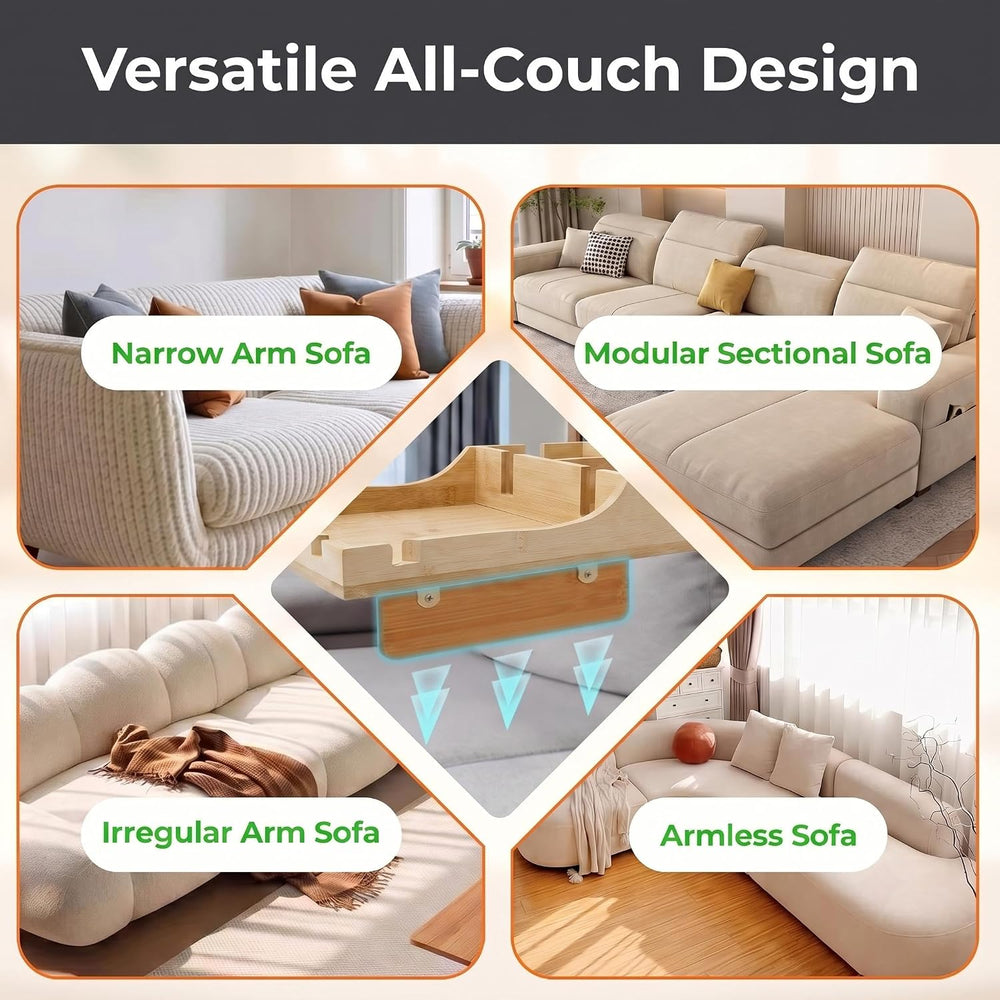 Couch Tray Insert with 2 Cup Holders, 2-in-1 Bamboo Insert & Flat Sofa Or...
