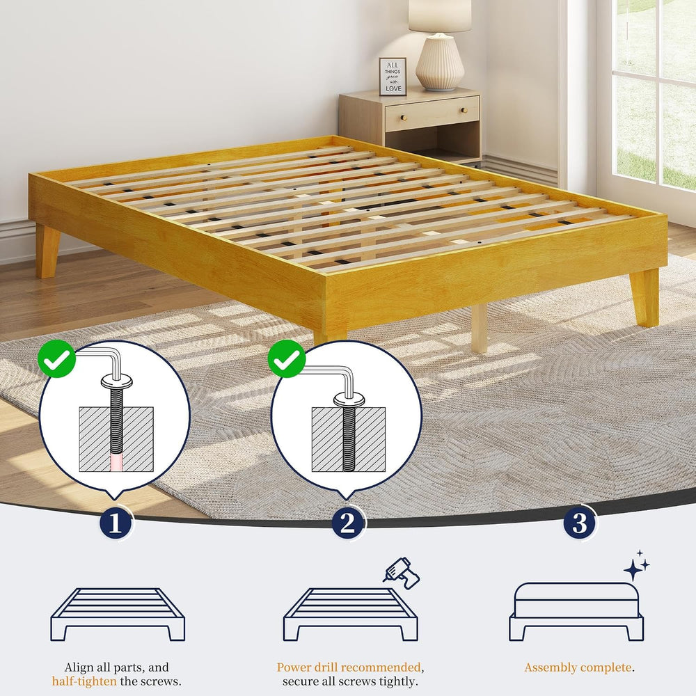 Yaheetech Full Size Solid Wood Platform Bed Frame Low-Profile Natural Wood