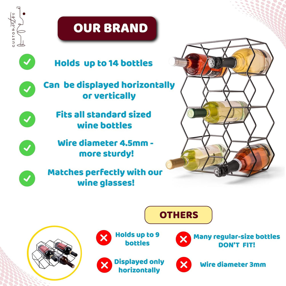 Gusto Nostro Countertop Wine Rack - 14 Bottle Freestanding Modern Black Metal...