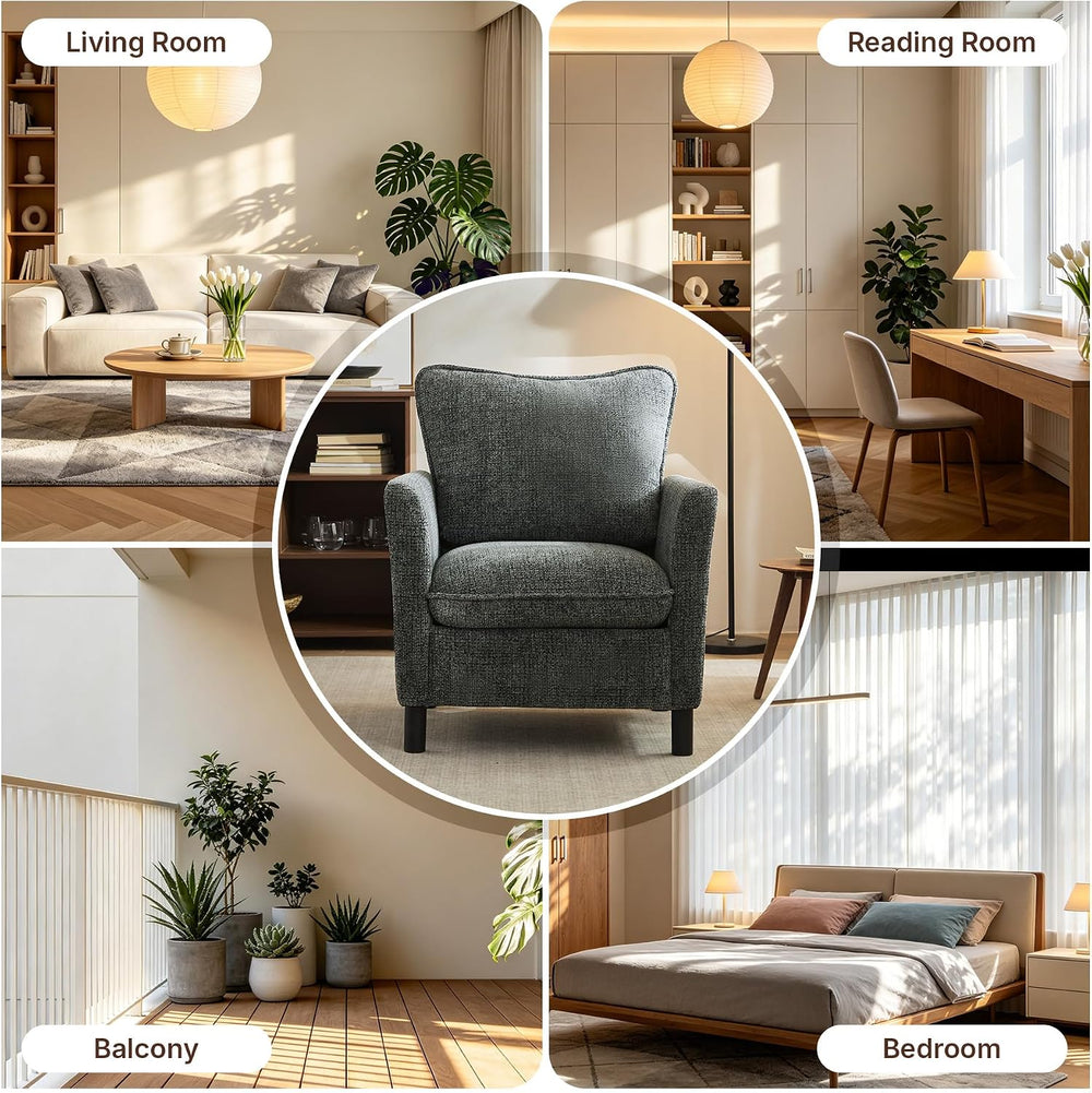 Grey Accent Chair Set of 2, Upholstered Armchair for Living Room