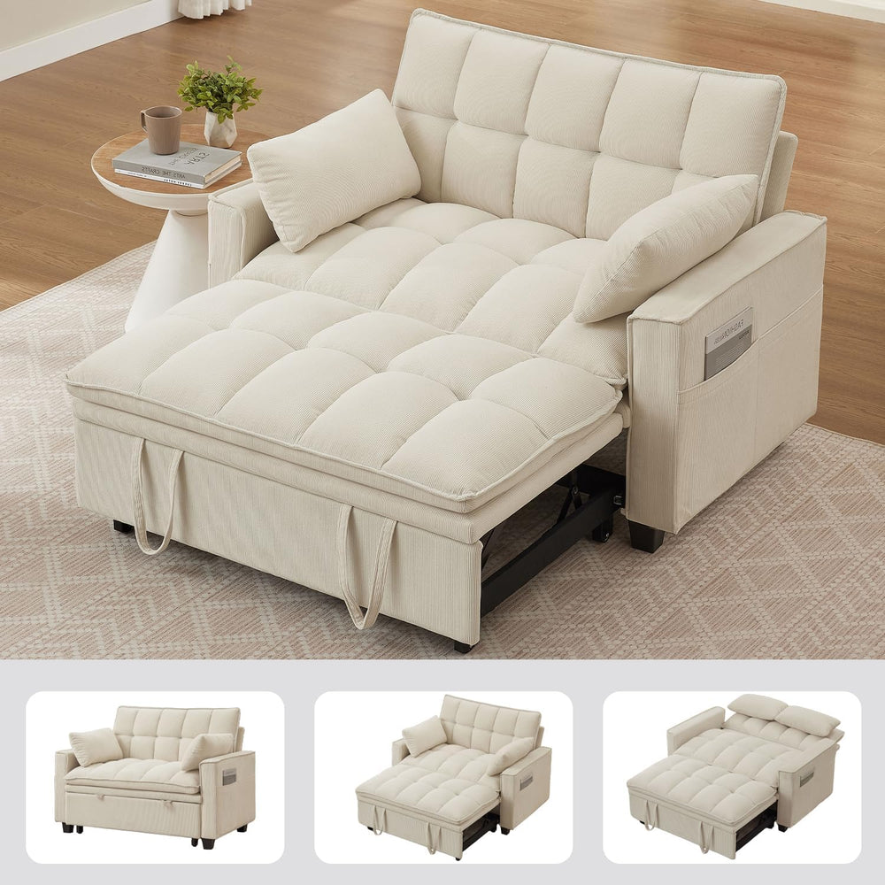 Sleeper Sofa with Pull Out Couch Bed, 48" Convertible Pull-Out Sofa Bed ...