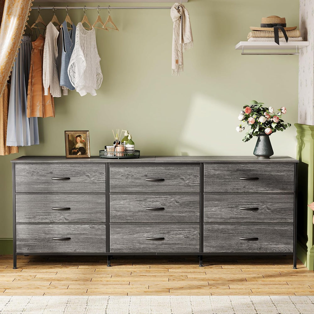 Huuger 63 Inch Dresser for Bedroom, Long Dresser for Closet with 9 Drawers, L...