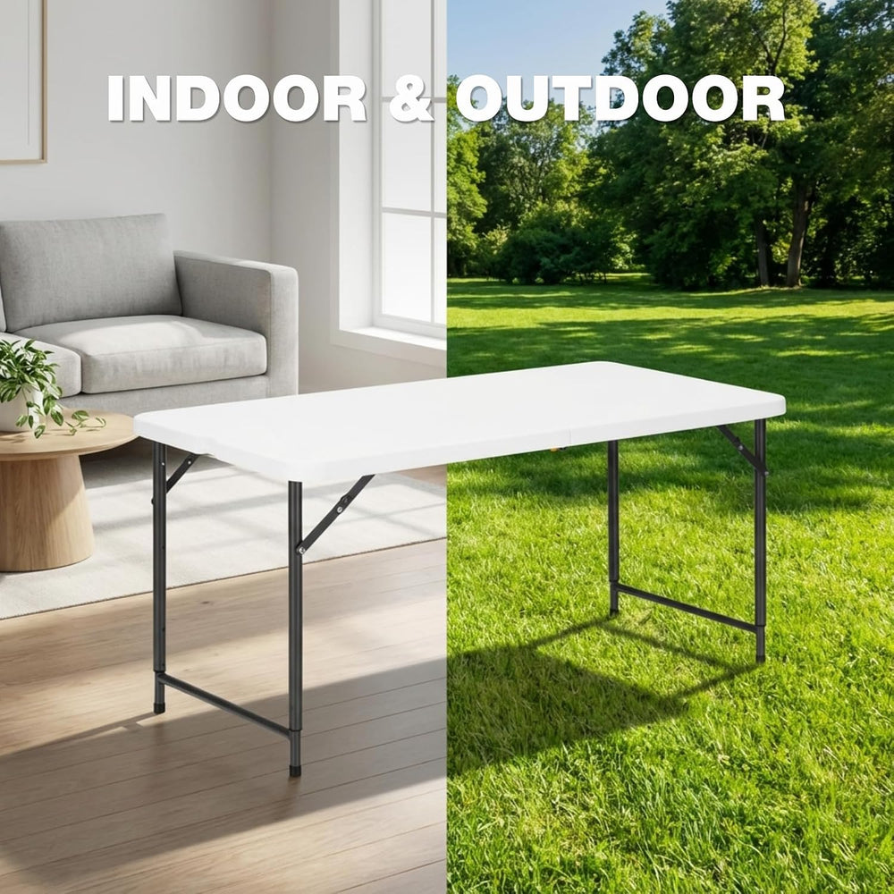 4ft Folding Table with Adjustable Height, 3-Level Foldable Table with HDPE To...