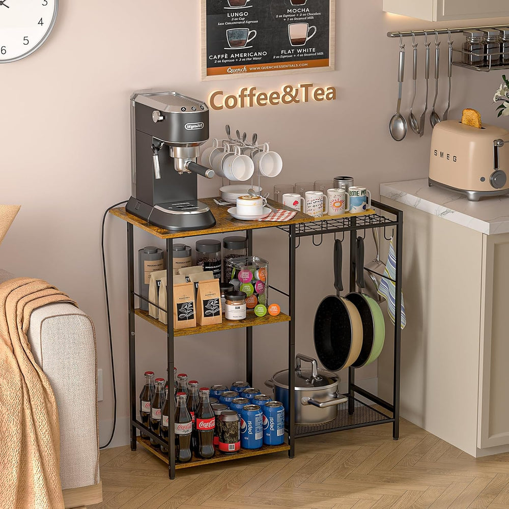 Kitchen Stand with Pots Rack, Utility Microwave Oven Stand with Storage, 5 Ti...